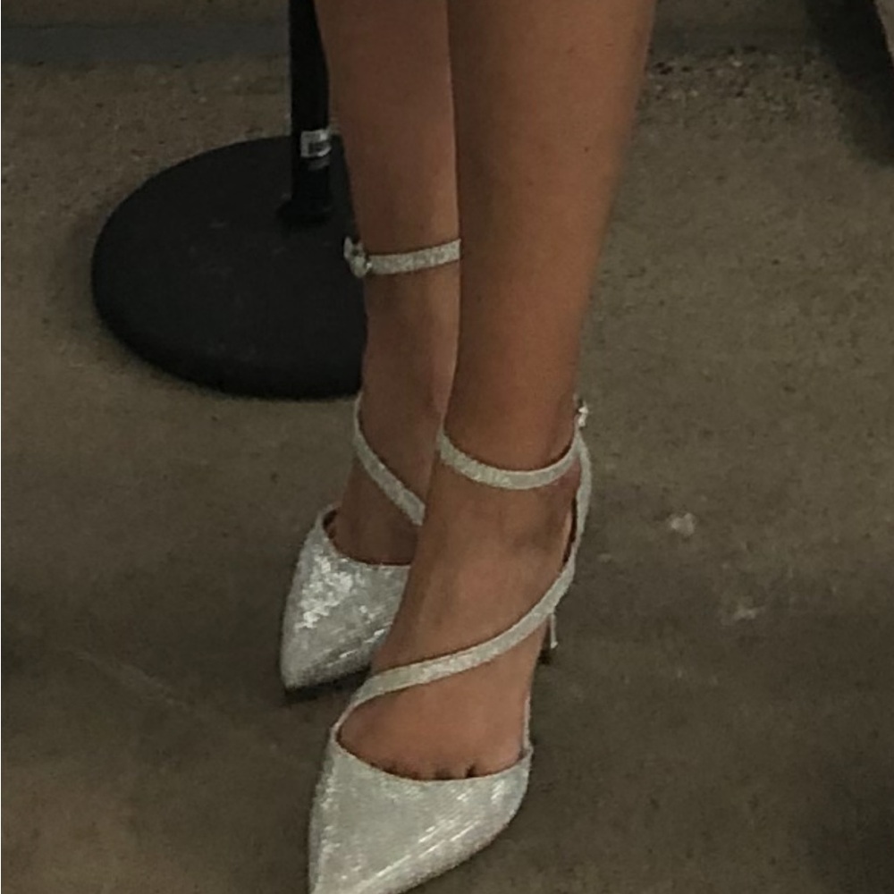 Sparkly Silver Ankle Strap Heels - Size 9